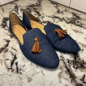 Talbots Spring Sienna Frannie D'orsay blye denim tassel loafers women's size 7.5
